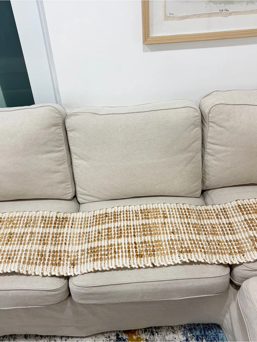 Urban Outfitters Cream and Tan Waffle Fringe Throw. Made in India